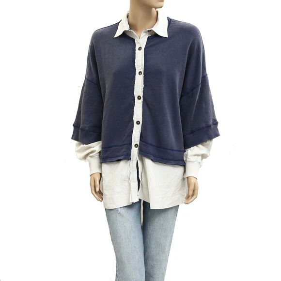 Free People We The Free Rebel Rebel Twofer Sweatshirt Top Cardigan L New 283288 - Picture 5 of 8